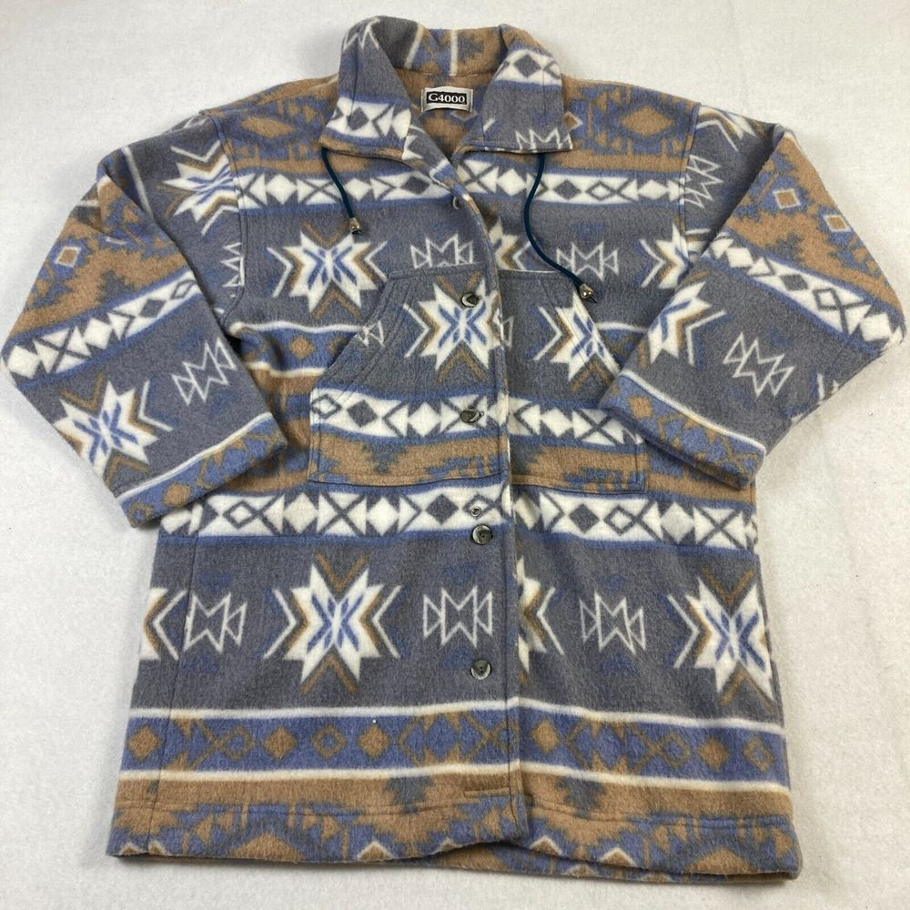 Vintage G4000‎ Fleece Jacket Women's Small Brown Gray Aztac SouthWestern VTG